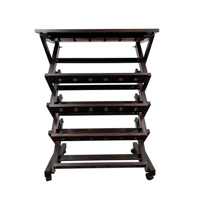 SEVOBAL Wine Racks Freestanding Wine Storage with Glass Holders and Mobile Base for Multiple Rooms Use, Brown, 29.92"*15.75"*40"