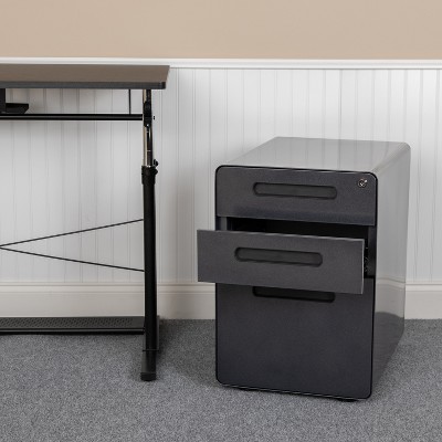 Black Mobile 3-Drawer Lockable Filing Cabinet with Casters