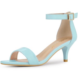 Allegra K Women's Faux Leather Adjustable Ankle Strap Kitten Heel Sandals - 1 of 4
