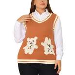 Agnes Orinda Women's Plus Size V Neck Bear Knit Sleeveless Pullover Sweaters Vest