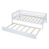 TIRAMISUBEST Twin/Full Size Daybed with Trundle and Fence Guardrails, Solid Wood Daybed Frame Sofa Bed with Slats Support for Bedroom Living Room - 3 of 4