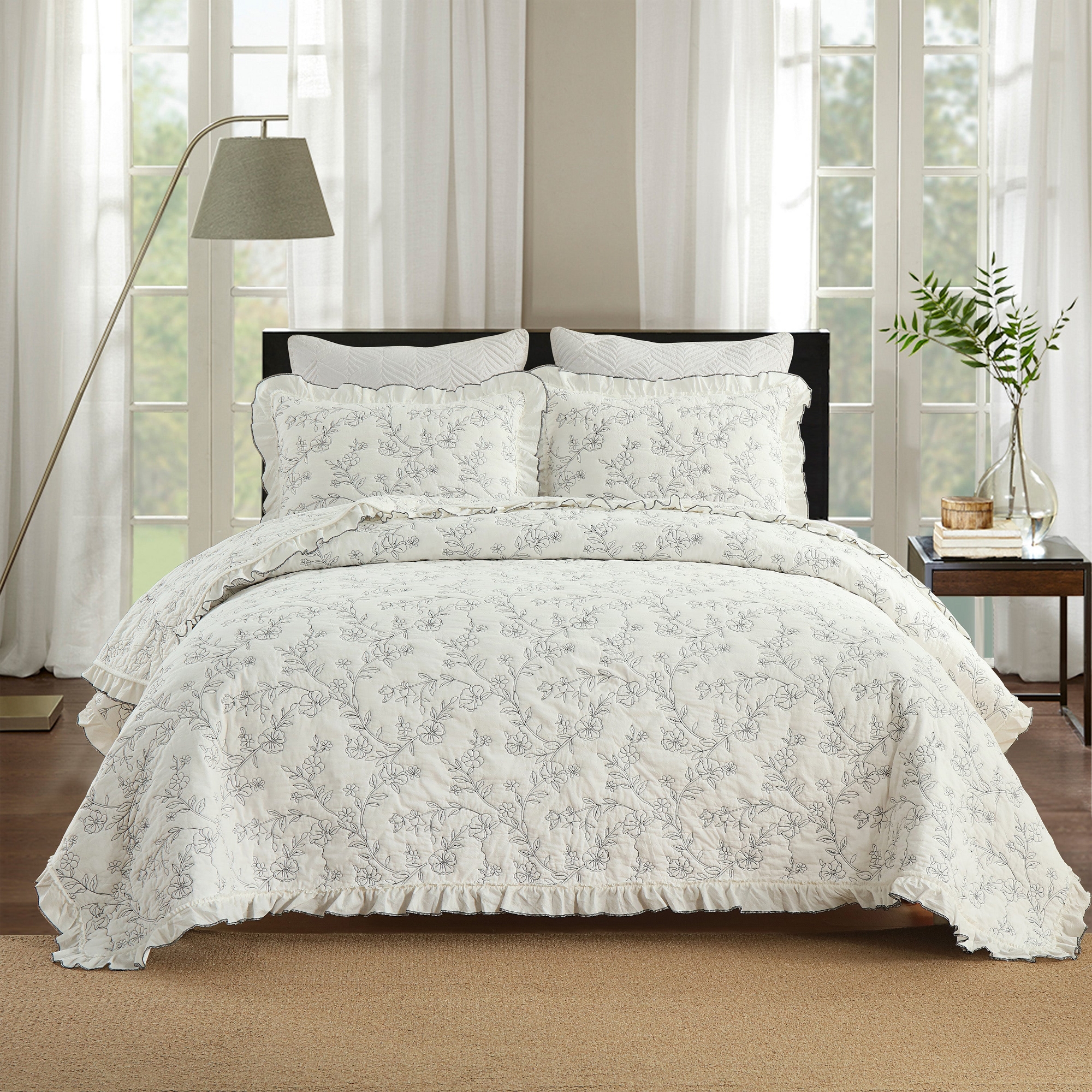 KING SIZE Marcielo 3-Piece 100% Cotton Oversized Bedspread Set Coverlet Set Lightweight Quilt Set BY320 White King