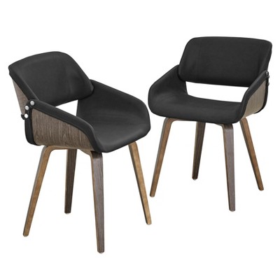 Set of 2 Callie Mid-Century Dining Chairs Gray - Lifestorey: Faux Leather Upholstered, Wood Composite Frame