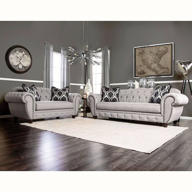 2pc Livingston Victorian Style Sofa and Loveseat Gray - Furniture Of America, 3 of 8