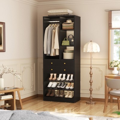 Aheaplus Closet Organizer System with Drawers and Adjustable Shelves, Freestanding Walk-in Wooden Closet