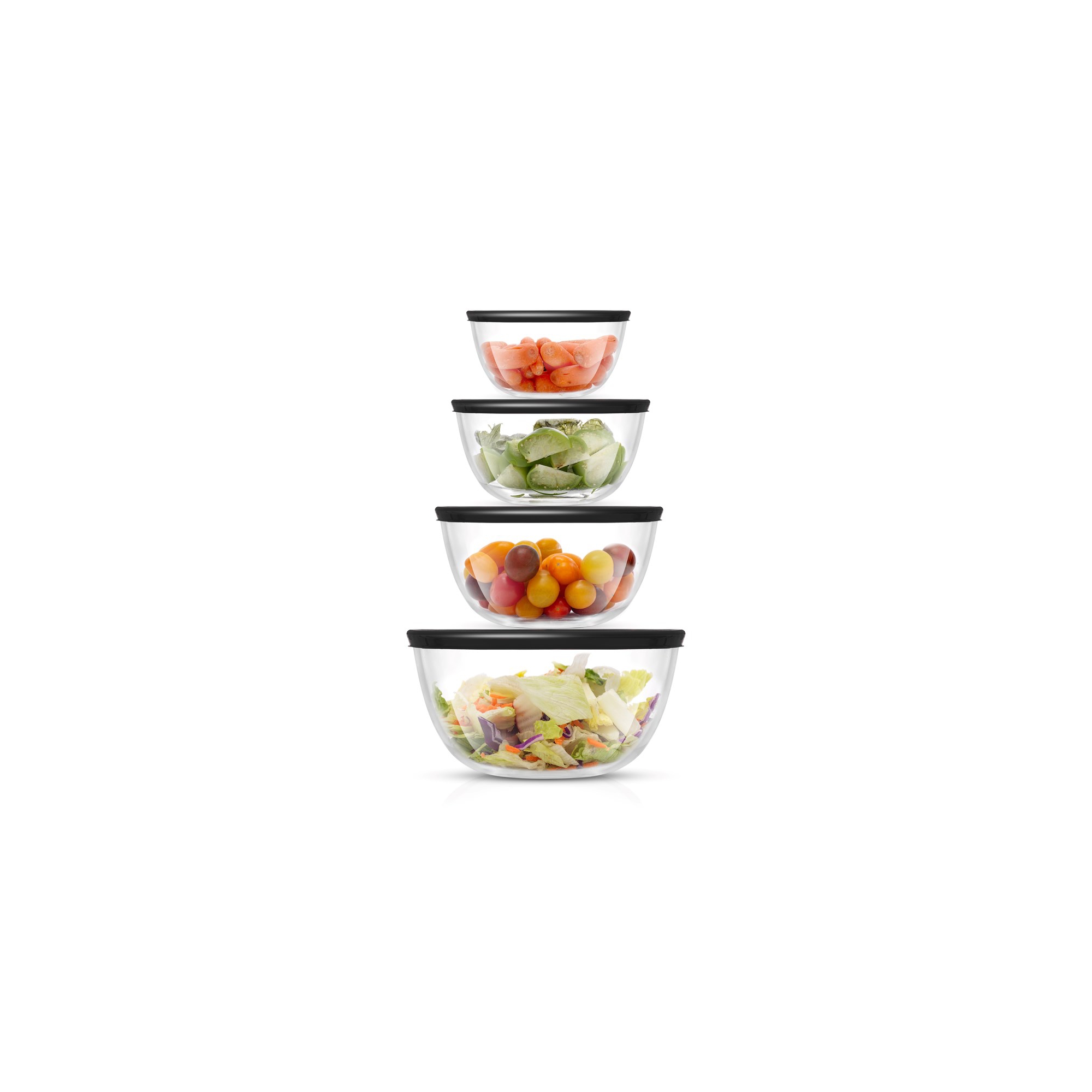 JoyJolt JoyFul 4 Kitchen Glass Food Mixing Bowls With Lids - Black
