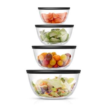 JoyJolt JoyFul 4 Kitchen Glass Food Mixing Bowls With Lids - Black