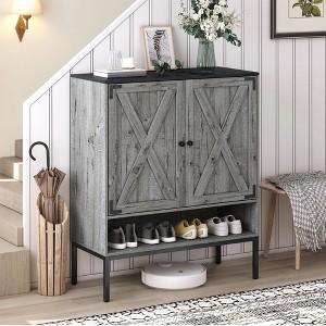 Brafabhome Gray Slim Shoe Storage Cabinet with Adjustable Shelf, Wood Entryway 5 Tier Shoe Rack Organizer with Opening Shelf for Slippers | 20 Pairs - 1 of 4