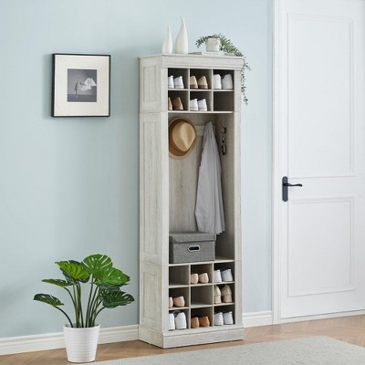 Coat Rack with Shoe Storage, Shoe Storage Cabinet with 15 Cubbies