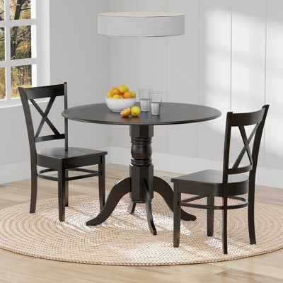 Glenwillow Home 42" Round Double Drop-Leaf Dining Table + Cross Back Dining Chairs Dining Set