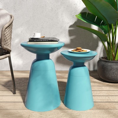 Side Table Set Of 2, Circular Coffee Table, Iron Frame Floor Table With Stable Pedestal, Easy Assembly