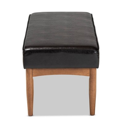 Arvid Mid-Century Modern Dark Brown Faux Leather Upholstered Dining Bench
