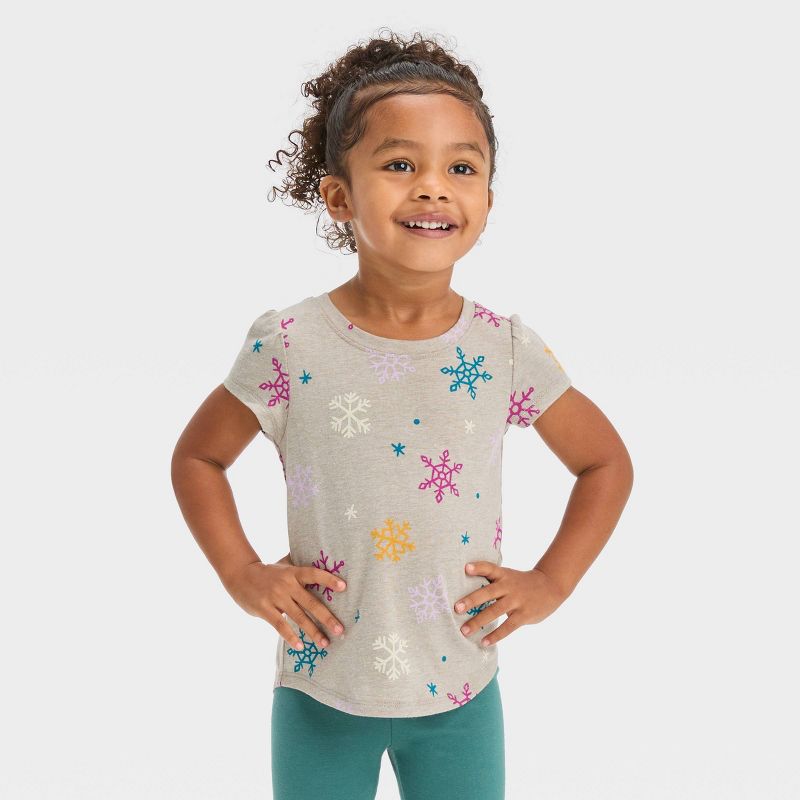 Toddler Girls' Snowflake Short Sleeve T-Shirt - Cat & Jack™ Gray, 1 of 5
