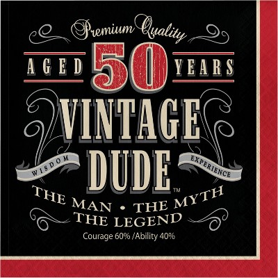 Vintage Dude 50th Birthday Black and Red Party Supplies Kit