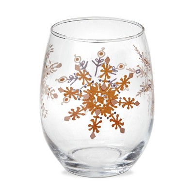 tag 18 oz. Adobe Sugar Gold Snowflake Glass Stemless Drinkware Dishwasher Safe Beverage Glassware Dinner Party Wedding Restaurant