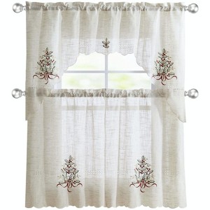 GoodGram Christmas Embroidered Mistletoe Complete 3 Pc Kitchen Curtain Tier & Valance Set - 58 in. W x 15 in. L - 1 of 1