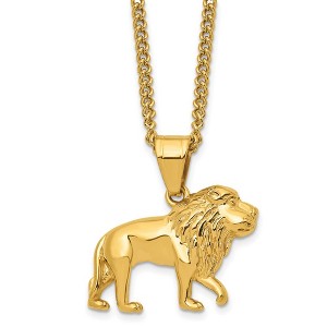 Chisel Stainless Steel Polished Yellow IP-plated Lion Pendant on a 24" Curb Chain Necklace - 1 of 4