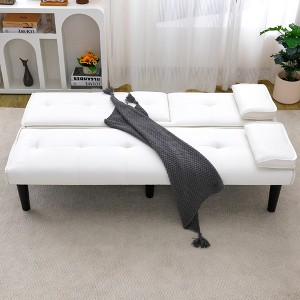 KWPZQEB 67" Foldable Sofa, Mid Century Modern Loveseat Sofa w/ 2 Pillows, Adjustable Backrest&Cup Holder, Floor Sofa for Living Room, Apartment - 1 of 4