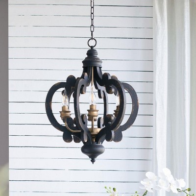 French Country Wood Chandelier, 6-Light Farmhouse Pendant Light Fixture With Adjustable Chain For Hallway Restaurant, Bulb Not Included-The Pop Home