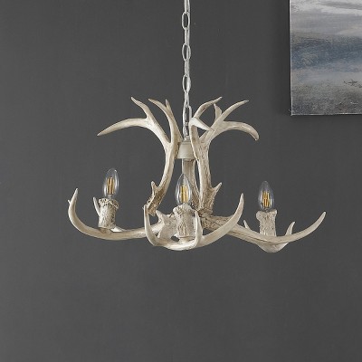 Rustic Farmhouse Antique White Antler Chandelier