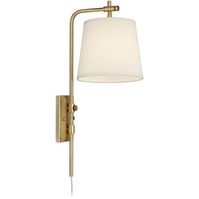Gold Swing Arm Wall Sconce with Off-White Shade