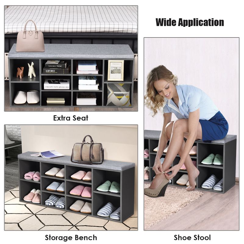 Tangkula Adjustable 10-Cube Organizer Bench Entryway Padded Shoe Storage Bench, 4 of 10