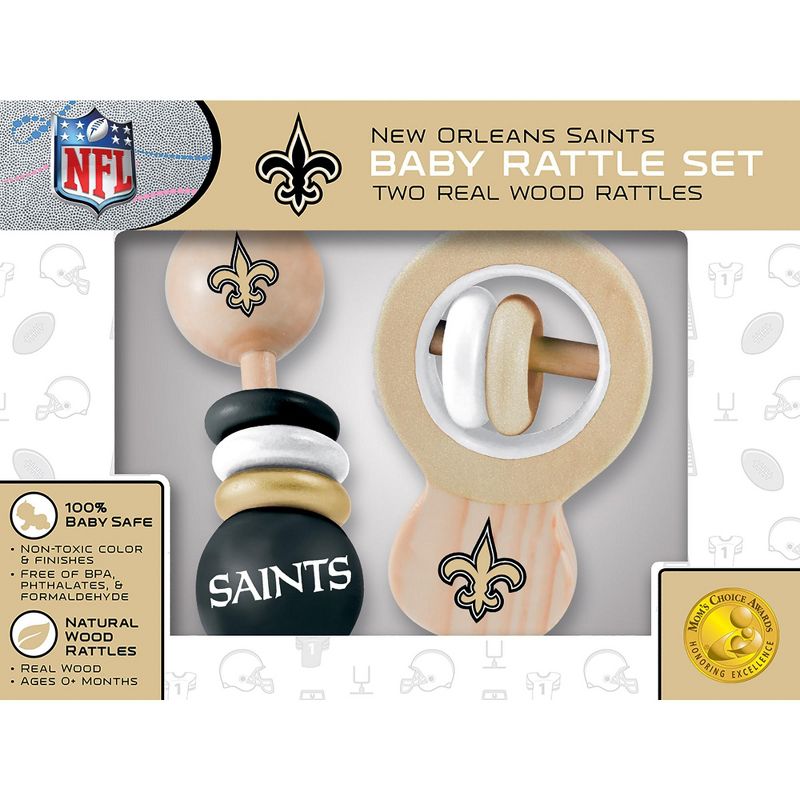 Baby Fanatic Wood Rattle 2 Pack - NFL New Orleans Saints Baby Toy Set, 1 of 5