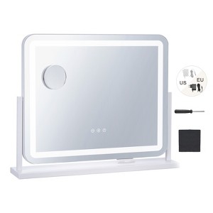 VEVOR Vanity Mirror with Lights, Three Color Lighting Modes, Lighted Makeup LED Mirror, and 5X Magnification,USB Port, 360°Rotation 21.7x17.7in, White - 1 of 4