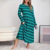 Women's Plus size Long Sleeve Striped Long Dress Crew Neck Loose Fit T Shirt Sweatshirt Dress - 4 of 4