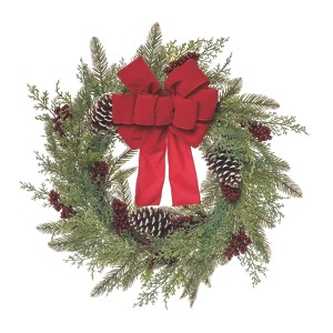 Transpac Artificial 24 in. Green Christmas Statement Classic Holiday Wreath - 1 of 4