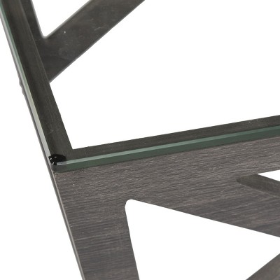 Transitional Gray-Brown 24" Square Wood & Glass Coffee Table