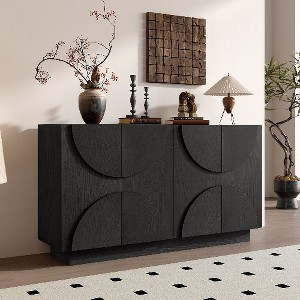 PAGED 4-Door Sideboard Buffet Cabinet with 3D Semi-Circular Handles, Wood Sideboard Cabinet with Adjustable Shelves, Distressed Finish Storage Cabinet - 1 of 4
