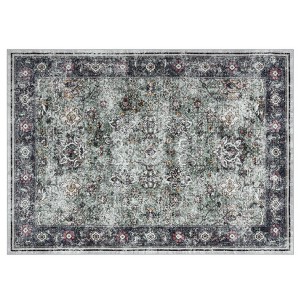 Area Rug Washable Rug Vintage Traditional Distressed Indoor Foldable Thin Retro Accent Non Slip Carpet Mat Gray Green - 1 of 4