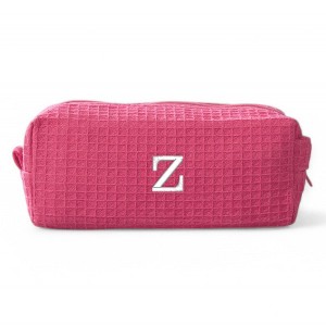 Personalization Mall Embroidered Waffle Weave Cosmetic Bag, Pink - 1 of 2