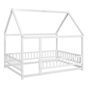 Dexmalle Full Size Floor Wooden Bed with House Roof Frame - 1 of 4