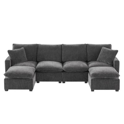 NicBex Chenille Sectional Couches U Shape Modular Sofa with 2 Pillows for Living Room and Apartment