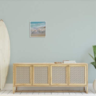 White Framed Coastal Sandpipers Beach Canvas Print, 17 x 17