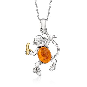 Ross-Simons Amber Monkey With Banana Pendant Necklace in Sterling Silver With 18kt Gold Over Sterling Size 18 - 1 of 3