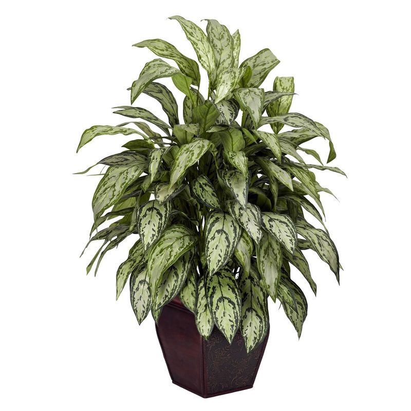 Nearly Natural Silver Queen w/Decorative Planter Silk Plant 38", 1 of 2