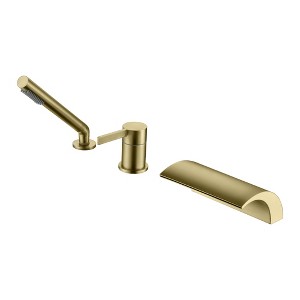SUMERAIN Brushed Gold Bathroom Tub Filler Faucet High Flow Waterfall Spout, Modern Bathtub Faucet - 1 of 4