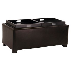 Maxwell Bonded Leather Double Tray Storage Ottoman Brown - Christopher Knight Home