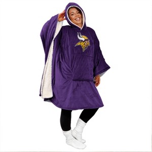 NFL Minnesota Vikings Team Color Bloncho with Logo Patch and Faux Shearling Inside Throw Blanket - 1 of 2