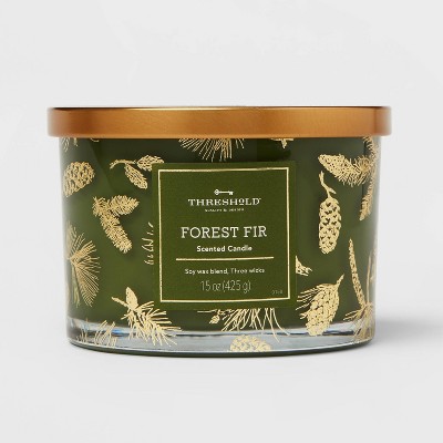 3-Wick Forest Fir Green Interior Color Spray with Gold Decal Candle - Threshold™