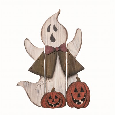 Transpac Wood White Halloween Dressed Up Ghost Accent