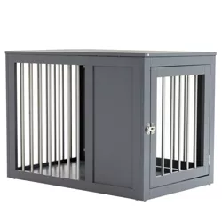 PawHut Wooden Dog Crate Furniture Wire Pet Cage Kennel, End Table with Double Doors, and Locks, for Medium and Large Dog House Indoor Use