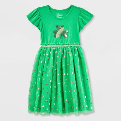 Girls' Adaptive St. Patrick's Day Dress - Cat & Jack™ Bright Green