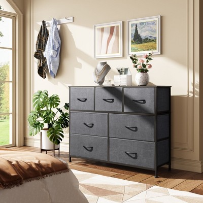 TV Stand, Dresser - 7 Drawer with Sturdy Steel Frame & Wood Top, Fabric Storage Tower