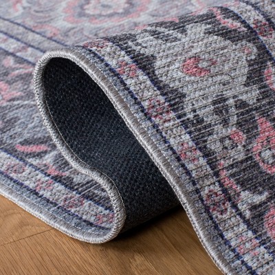 Grey and Pink Square Viscose Area Rug, 6'7"