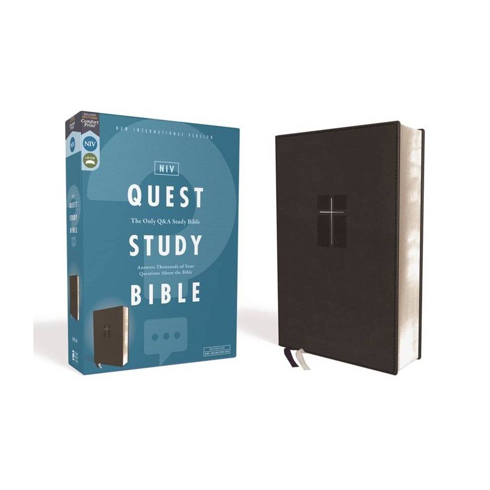 Niv, Quest Study Bible, Leathersoft, Black, Comfort Print - by Zondervan (Leather Bound)