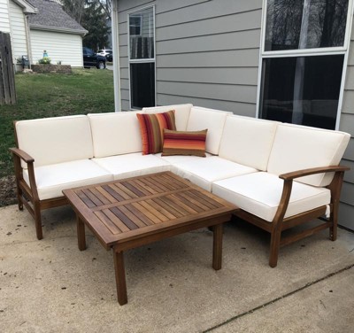 Perla 6pc Acacia Wood Patio Chat Set W/ Water Resistant Cushions ...